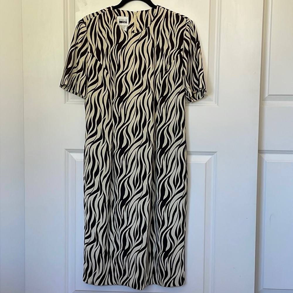 Vintage Leslie Fay Zebra Stripe Dress 8 Classy Elegance